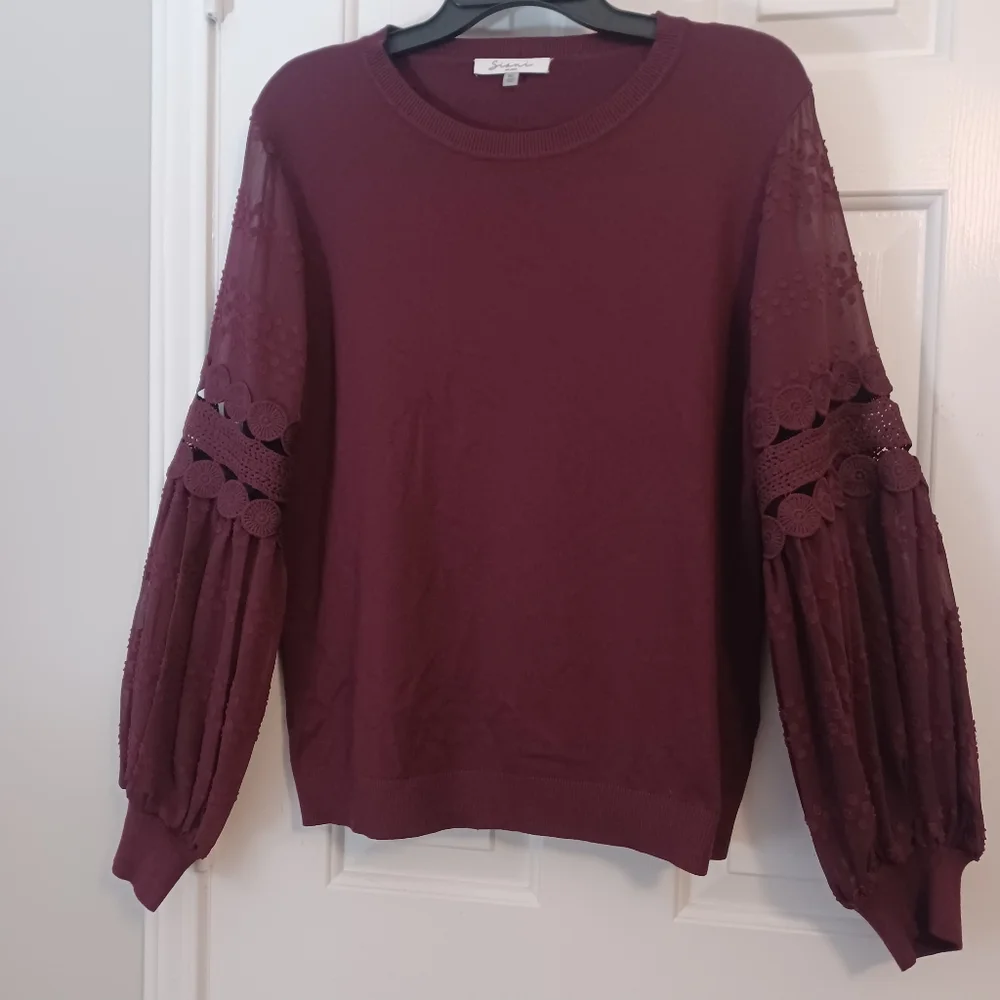 Siani Milano Burgandy Lace Sleeve Sweater Sz XL